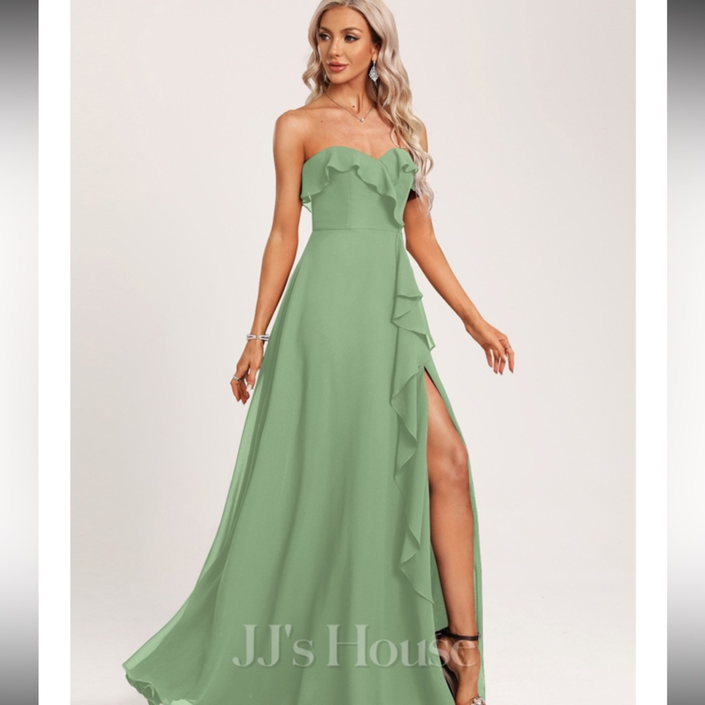 JJs House Strapless Mint Green Dress with Ruffles